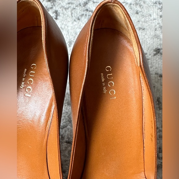 GUCCI LEATHER PLATFORM PUMPS in caramel-brown size 38 / 8 - Picture 3 of 12